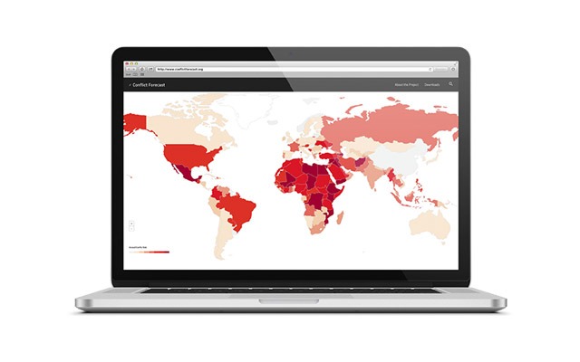 Conflict Forecast Preview of the forecast map on a laptop screen