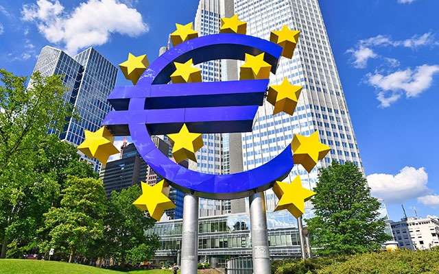Euro sign in front of ECB in Frankfurt