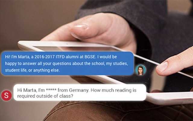 Chat with alumni and staff online chat on tablet
