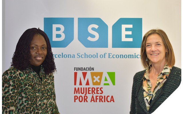 Jane Mbolle Chah with Barcelona School of Economics director Teresa Garcia-Milà