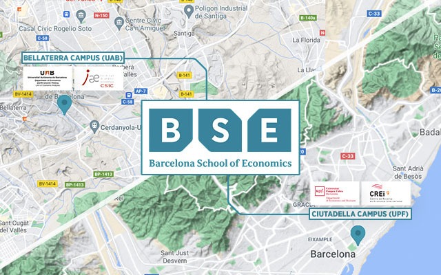 Map shows the locations of Barcelona School of Economics campuses and academic units