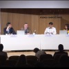1st AXA-BSE Talks: “Inflation and Interest Rates in the time of COVID and War” Depiction of conference table with Gilles Moec, James Bullard, Albert Marcet and Chiara Osbat